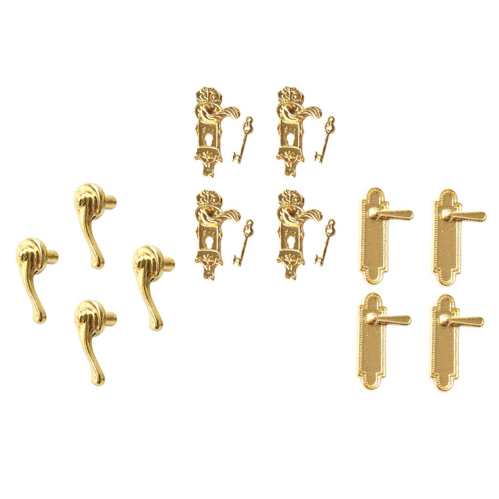 16Pcs Mini Alloy Door Pull Handles Locks Keys for 1/12 Dollhouse Accessories