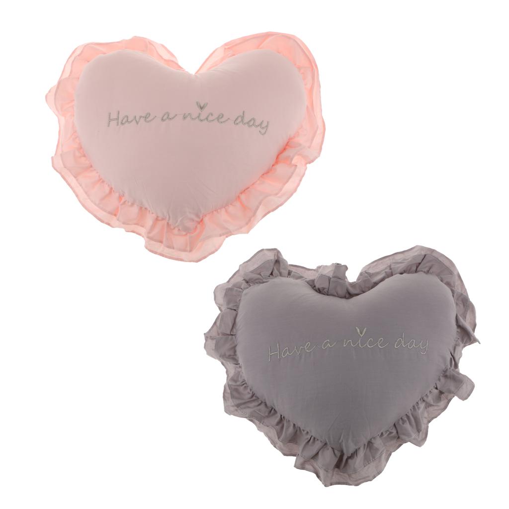 2Pcs 40x45cm Heart Shape Cotton Pillow Washable Seat Cushion Grey + Pink