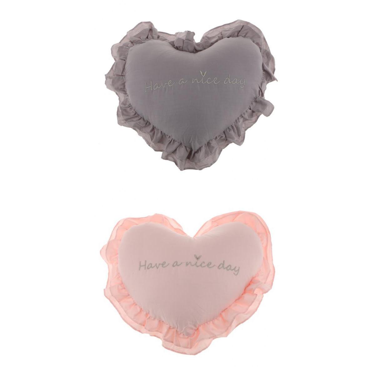 2Pcs 40x45cm Heart Shape Cotton Pillow Washable Seat Cushion Grey + Pink