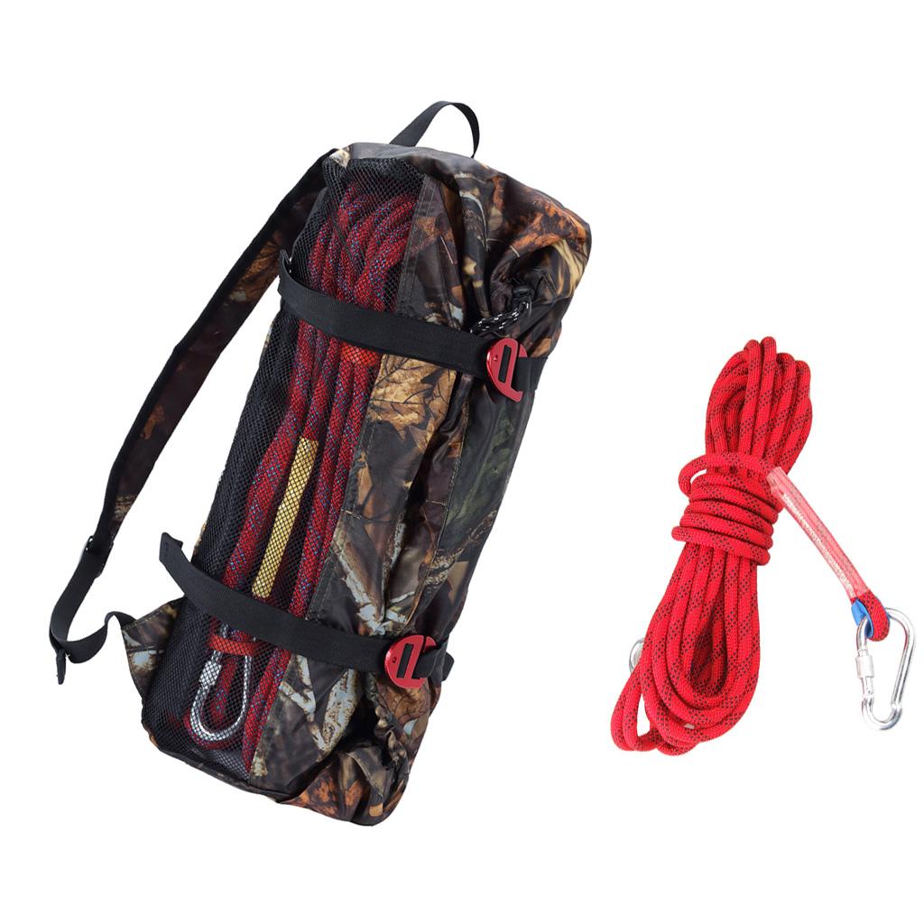 10m 12mm Red Safety Outdoor Climbing Rescue Rope + Camo Rope Storage Bag