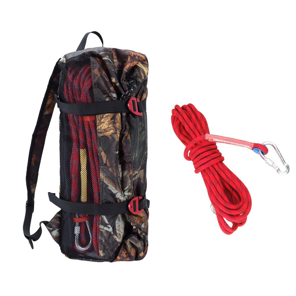 10m 12mm Red Safety Outdoor Climbing Rescue Rope + Camo Rope Storage Bag