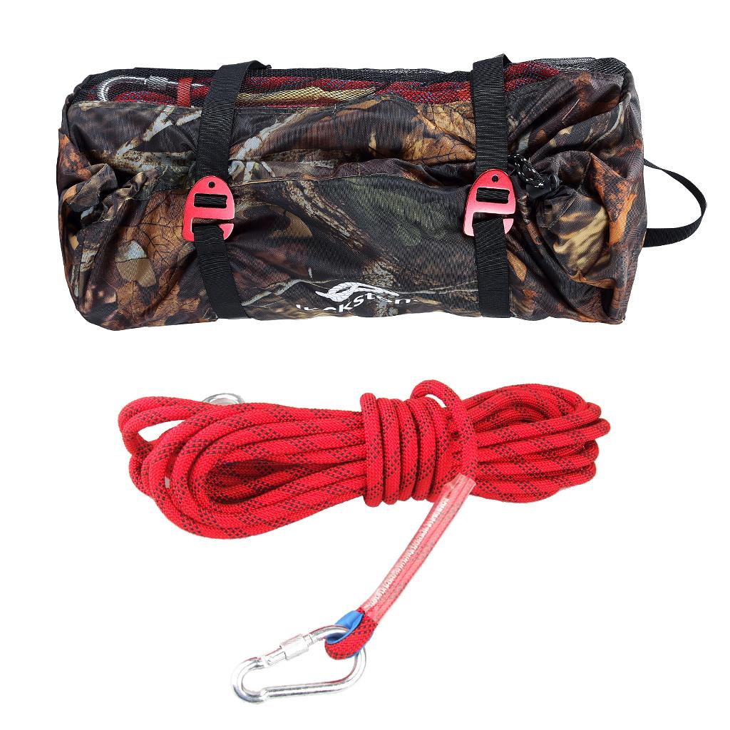 10m 12mm Red Safety Outdoor Climbing Rescue Rope + Camo Rope Storage Bag
