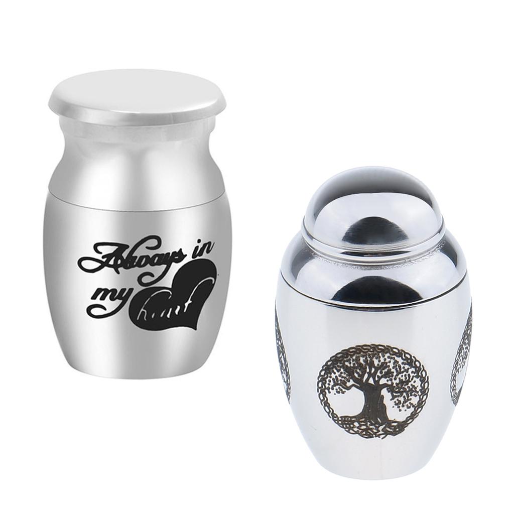 2pcs Silver Stainless Steel Cremation Urn Keepsake Memorial Ash Holder Jar