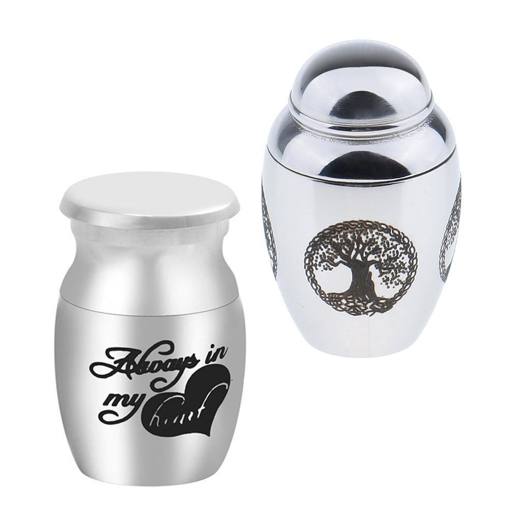 2pcs Silver Stainless Steel Cremation Urn Keepsake Memorial Ash Holder Jar