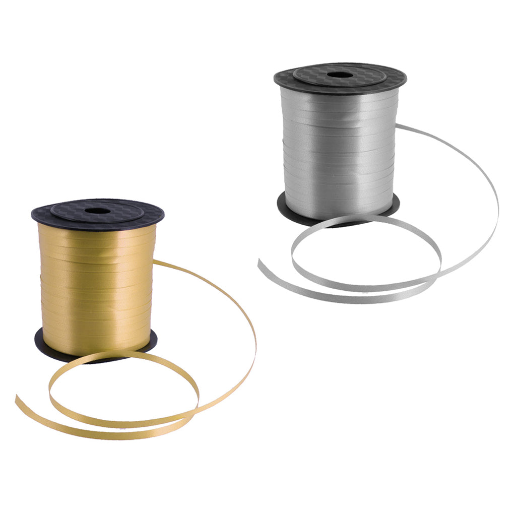 2 Pieces 225M Balloon Curling Ribbon Wedding Birthday Gift Party Silver+Gold
