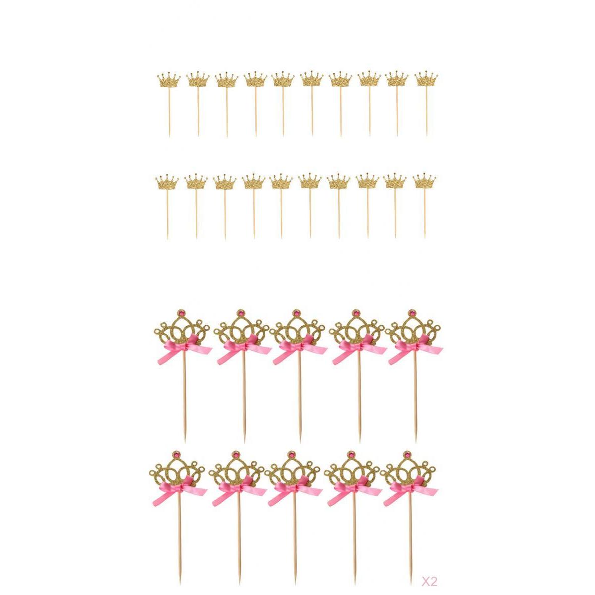 40pcs Glitter Crown Cake Topper Cupcake Picks Paper Cake Decor Photo Prop