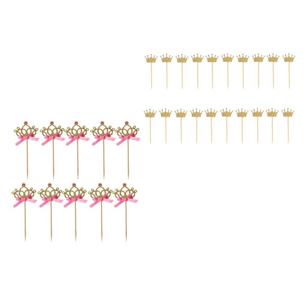40pcs Glitter Crown Cake Topper Cupcake Picks Paper Cake Decor Photo Prop