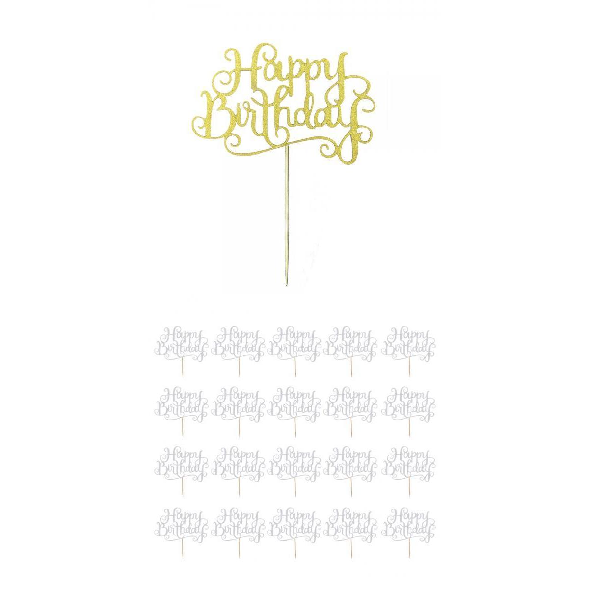 40 Pieces Glitter Happy Birthday Cake Cupcake Topper Home Party Decorations