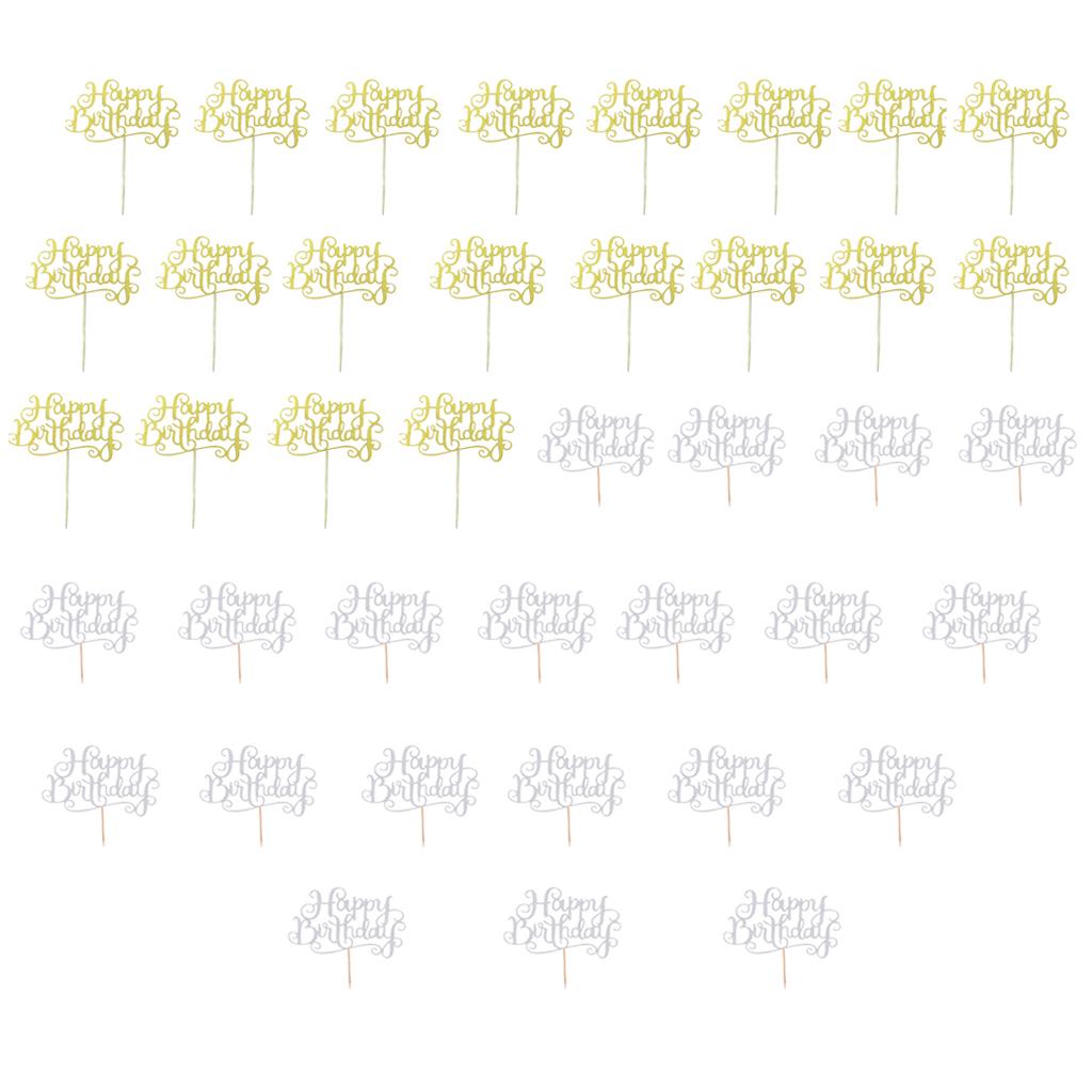 40 Pieces Glitter Happy Birthday Cake Cupcake Topper Home Party Decorations