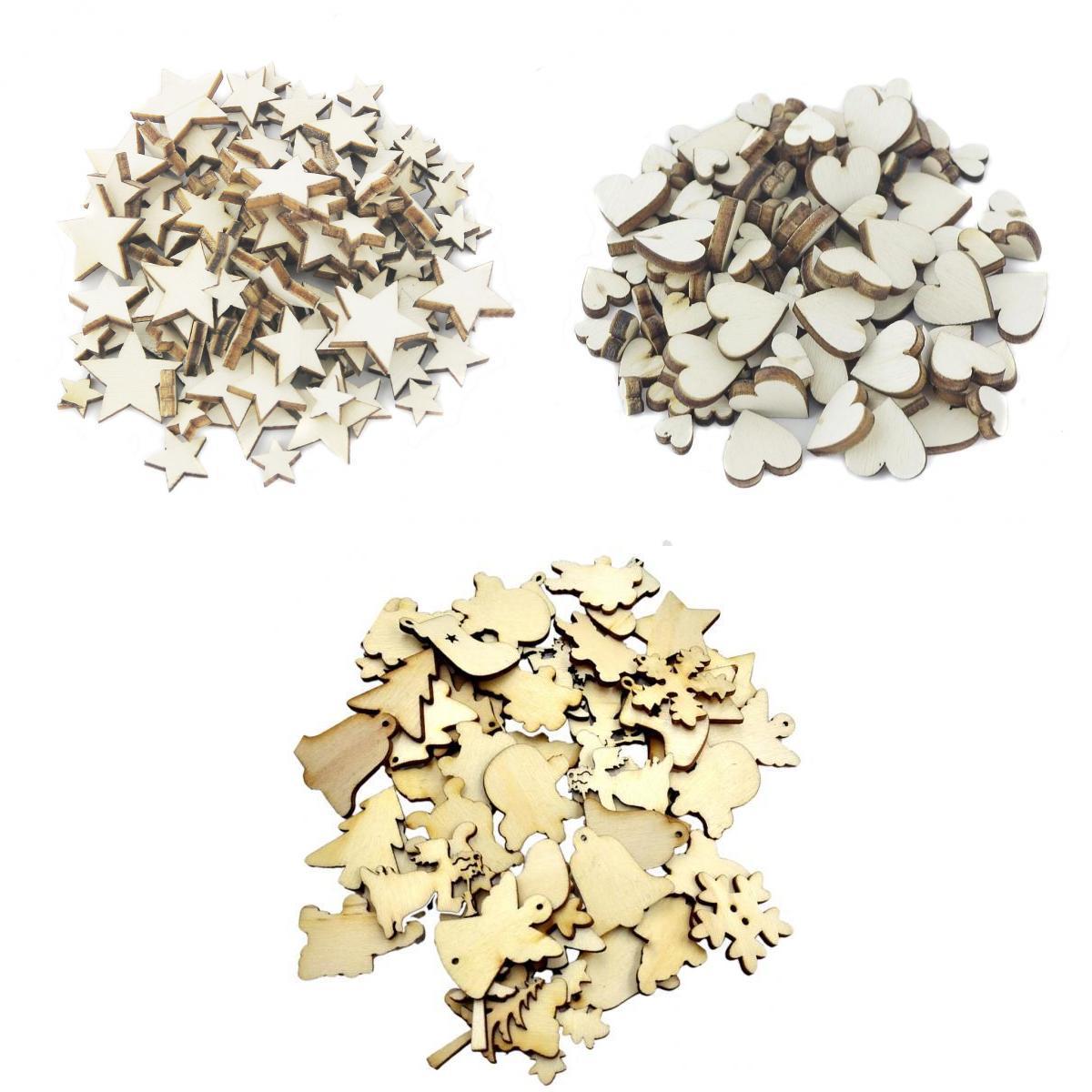 250pcs Assorted Sizes Shapes Natural Wood Pieces for Cardmaking Scrapbooking