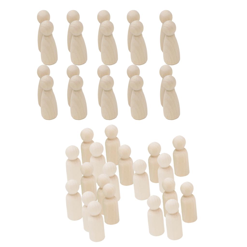 40 Pieces Natural Blank DIY Wood People Peg Dolls Wedding Cake Topper Craft
