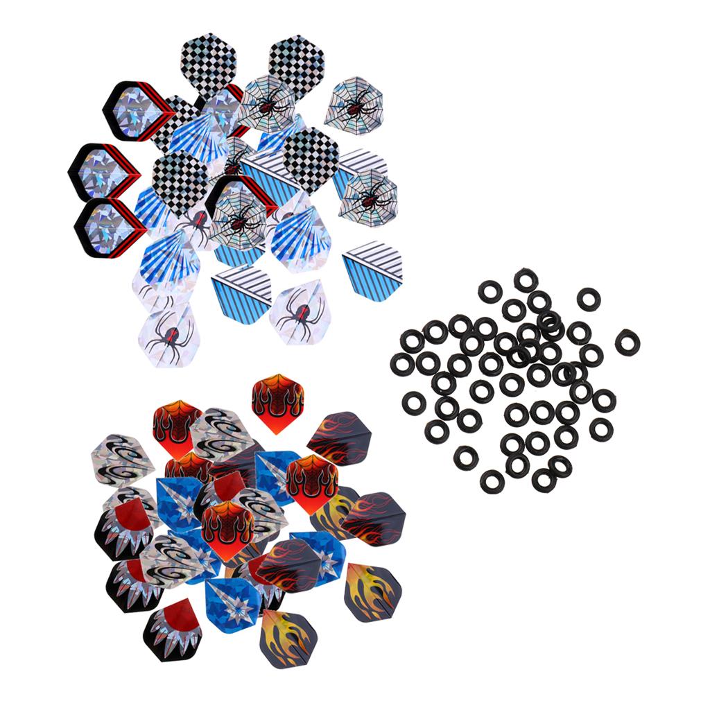60Pcs Standard Dart Flights Plus 100Pcs Shaft O-Rings Washers Gasket Grommet