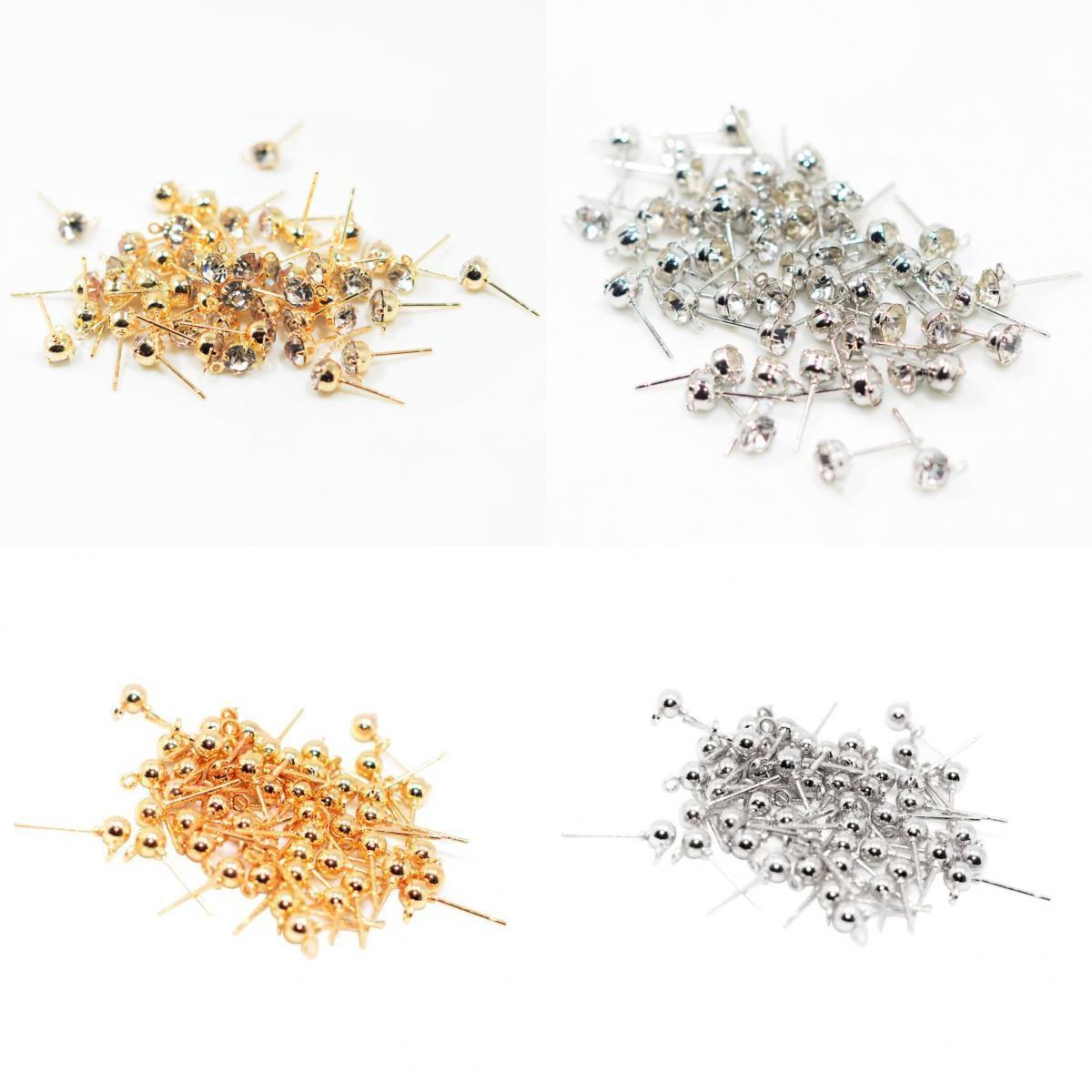 200 Pieces Ear Stud Rhinestone Ball Ear Post Stud with Loop Earring Findings