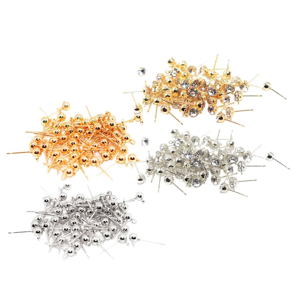 200 Pieces Ear Stud Rhinestone Ball Ear Post Stud with Loop Earring Findings
