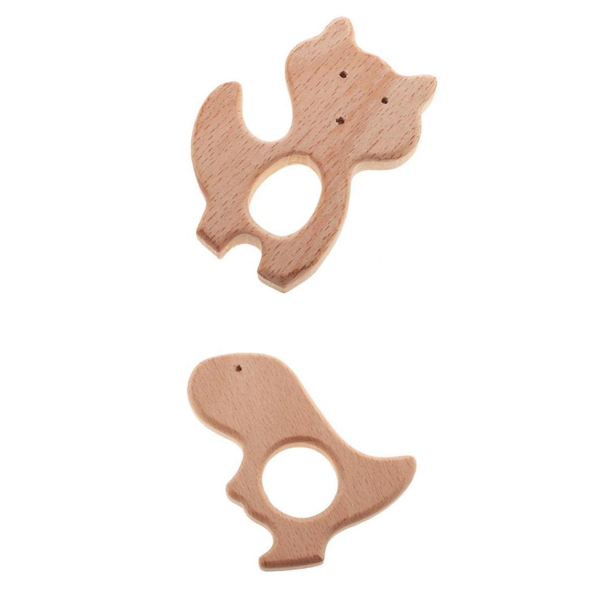 2 Pieces Dinosaur Shape Natural Wooden Baby Teether Teething Toy Gifts