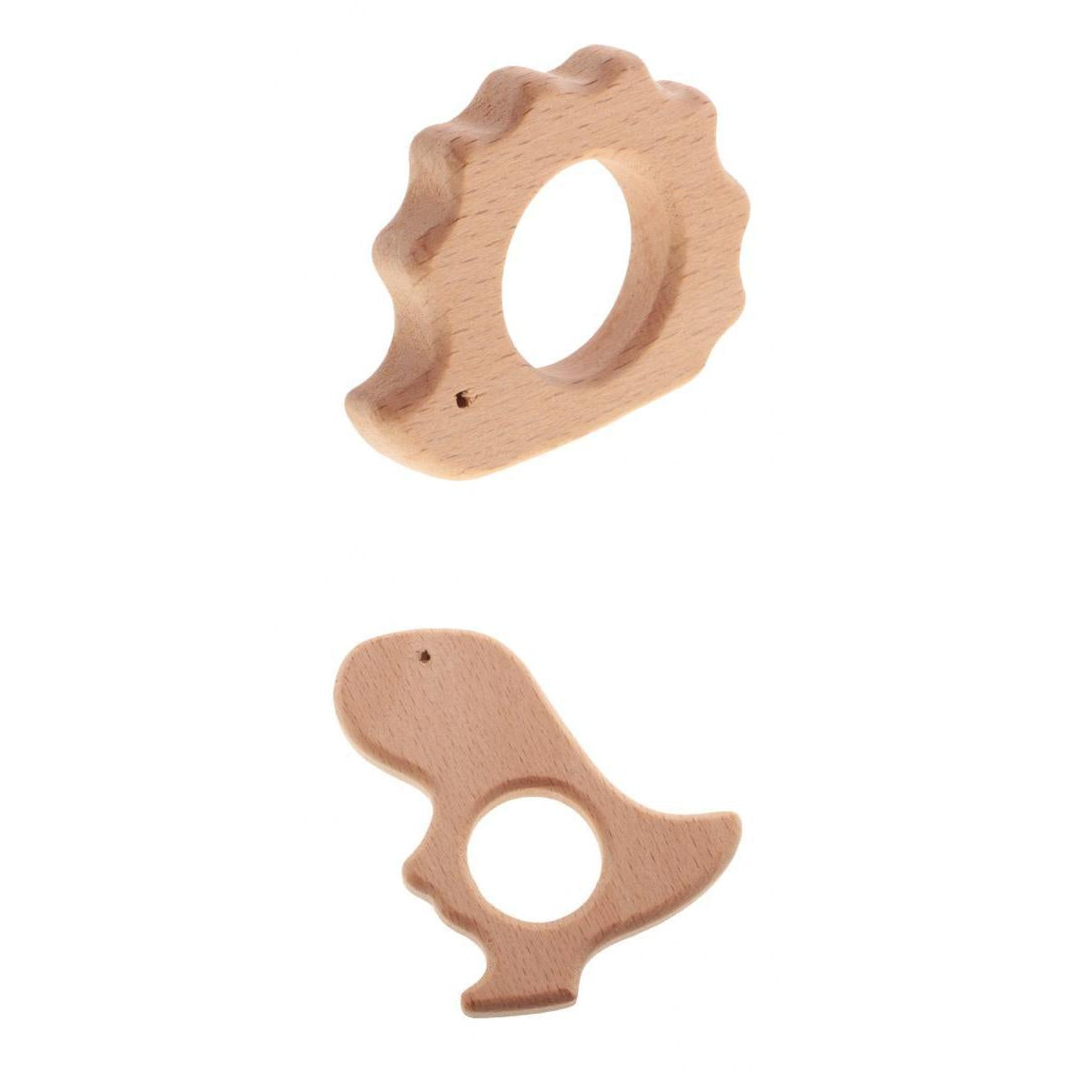 2pcs Wooden Hedgehog Dinosaur Shape Baby Teething Ring Teether Toy DIY Craft