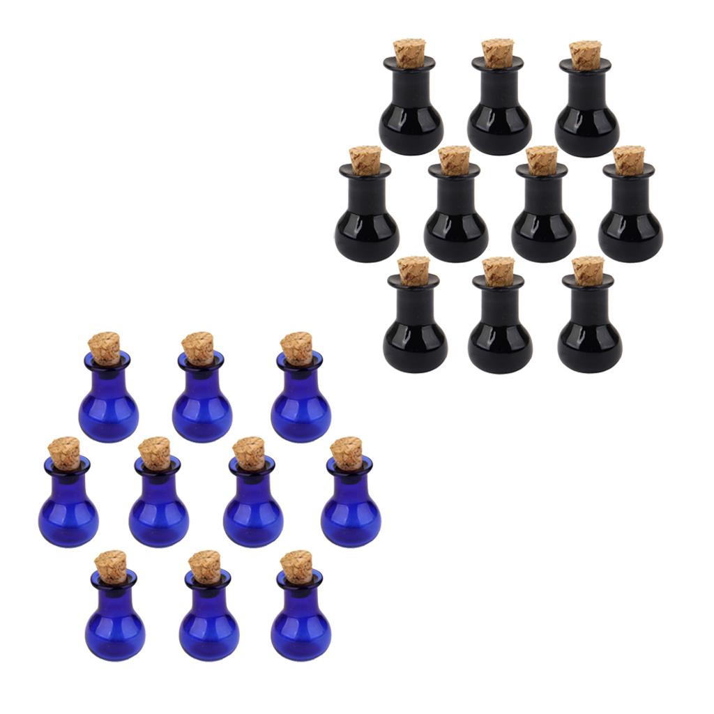 20pcs Mini Glass Bottle Vials Empty Sample Jars with Cork Stopper Black Blue
