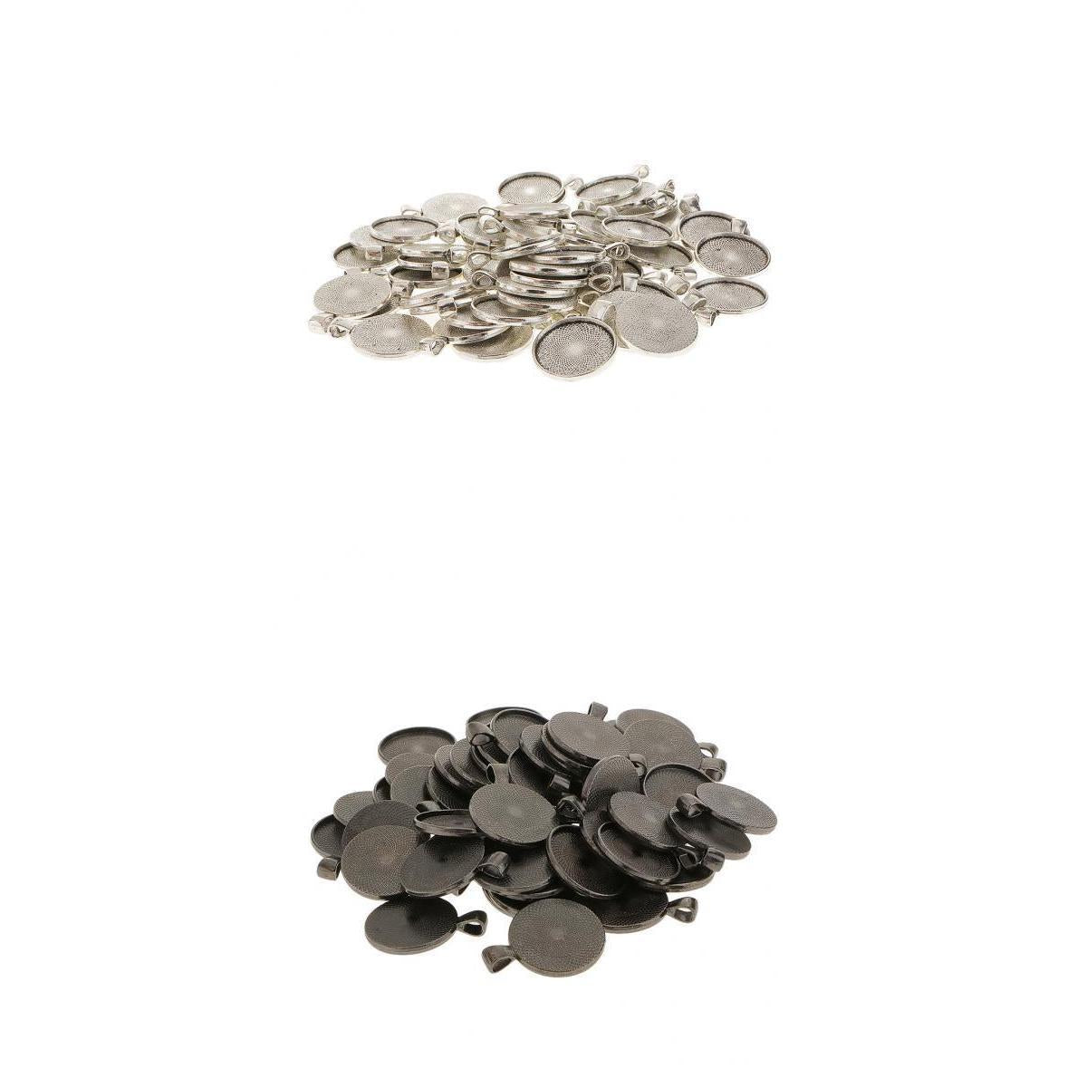 100pcs 25mm Black Antique Silver Base Pendant Trays Cabochon Cameo Settings