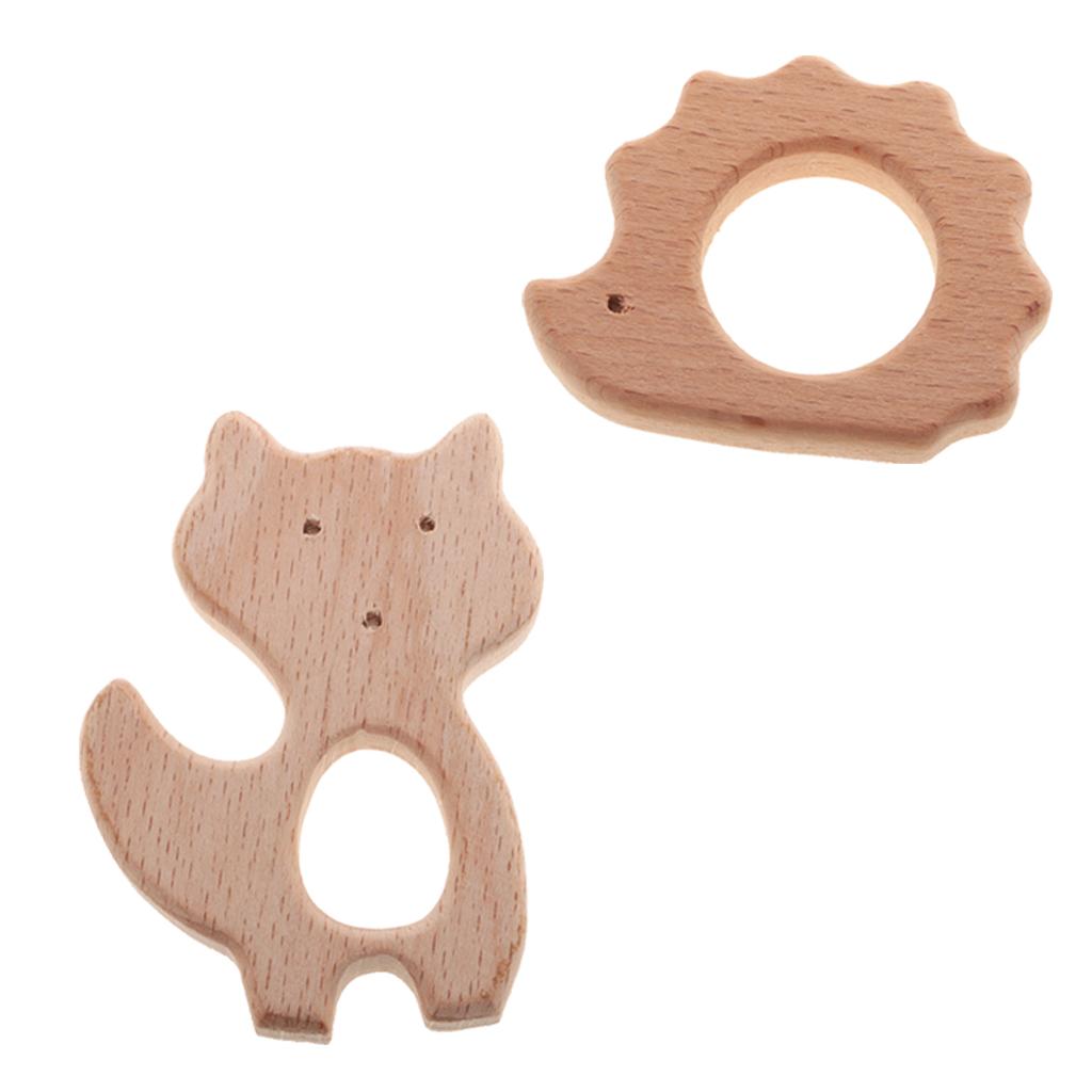 2 pcs Baby Teether Teething Ring Pendants Wooden Hedgehog lowrie Shape