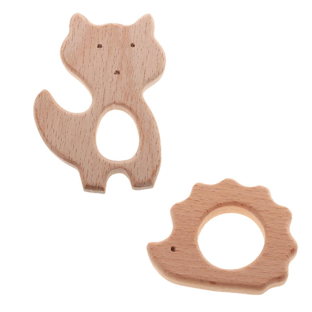 2 pcs Baby Teether Teething Ring Pendants Wooden Hedgehog lowrie Shape