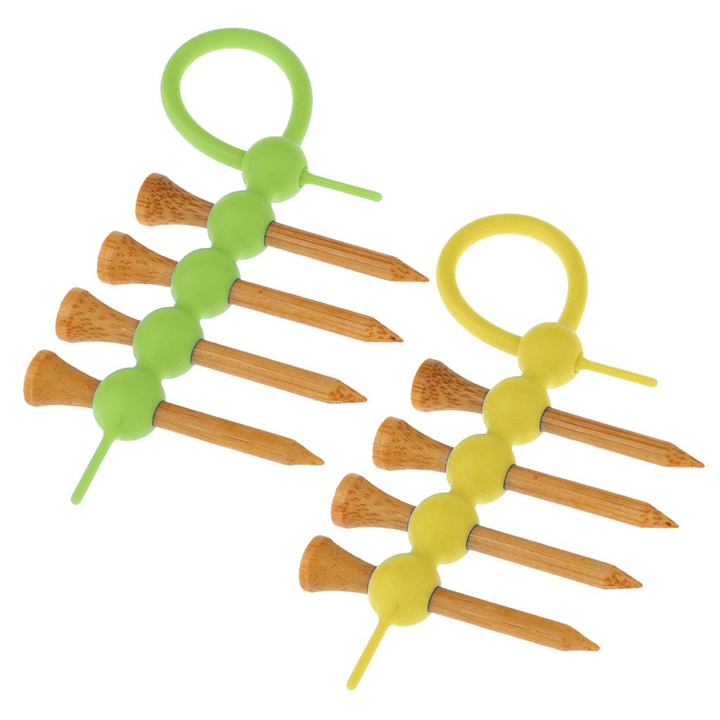2 Pieces Portable Mini Golf Tee Holder + 8 Pieces Wood Golf Tees Set