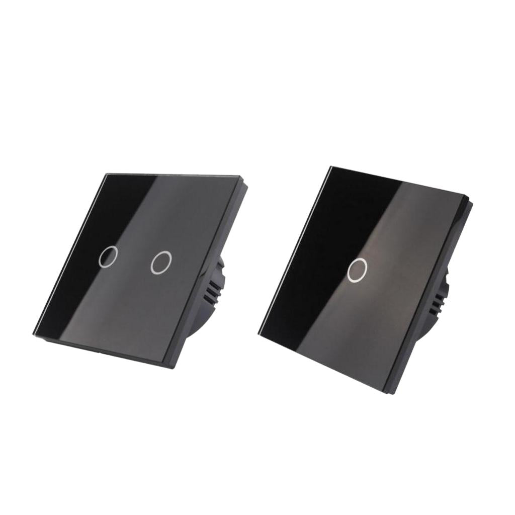 1/2/3 Gang 1/2/3 Way LED Glass Panel Light EU UK Touch Screen Switch Black 1&2 Gang