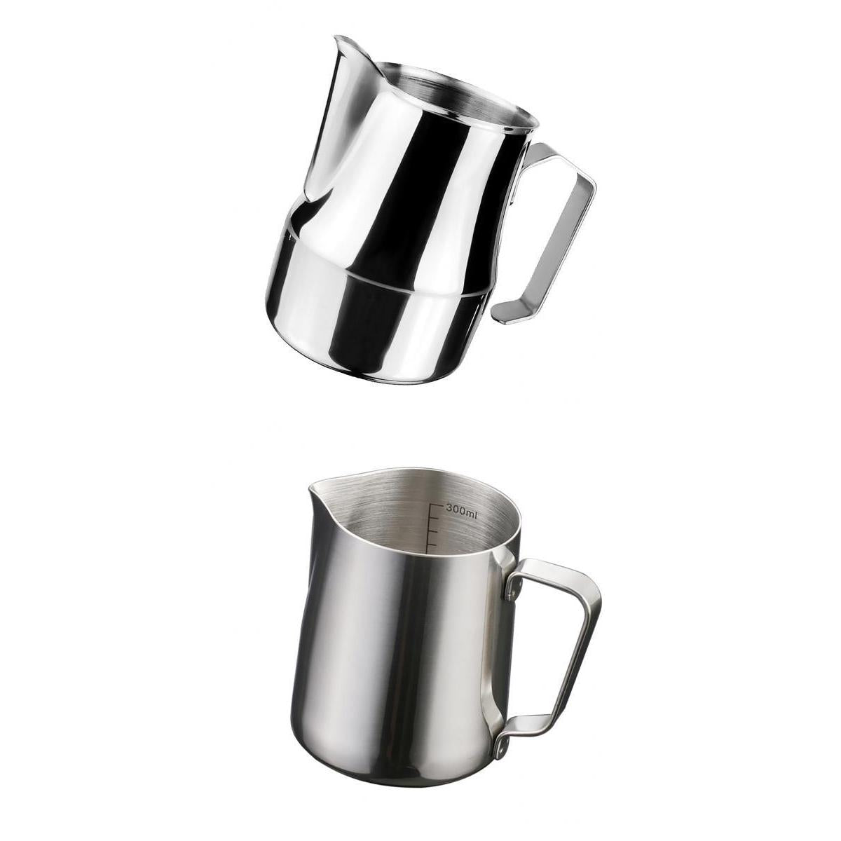 2 Piece Stainless Steel Espresso Coffee Pitcher Milk Frothing Jug 350ml
