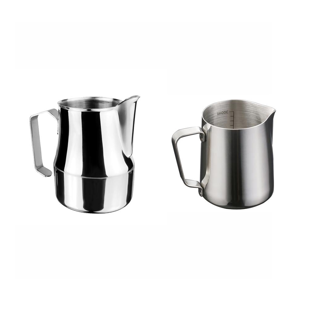 2 Piece Stainless Steel Espresso Coffee Pitcher Milk Frothing Jug 350ml