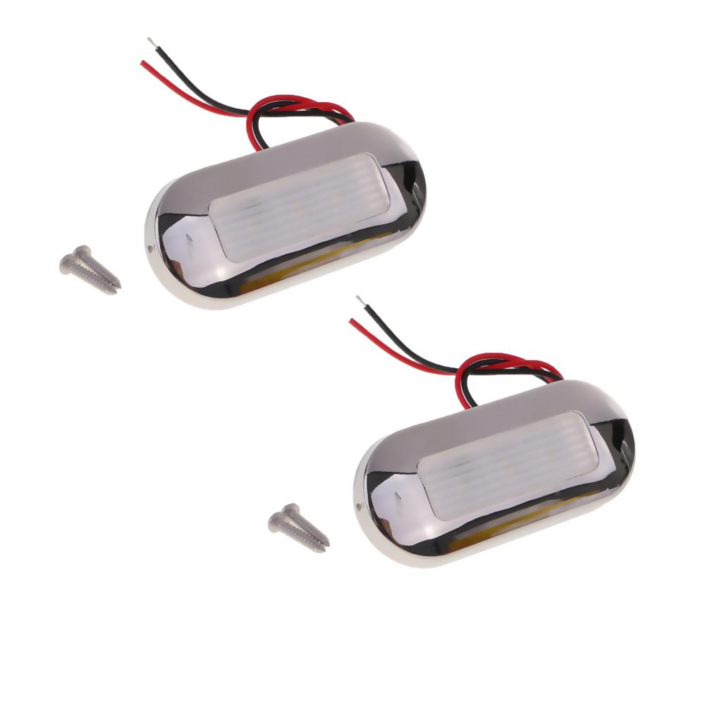 2pcs 12V Marine 3 LED Oblong Oval Surface Mount Courtesy Accent Light White