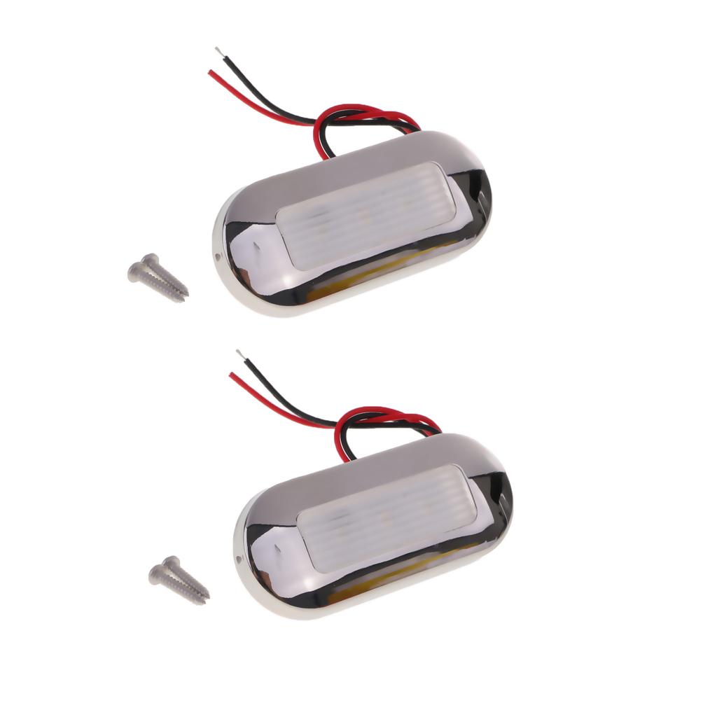 2pcs 12V Marine 3 LED Oblong Oval Surface Mount Courtesy Accent Light White