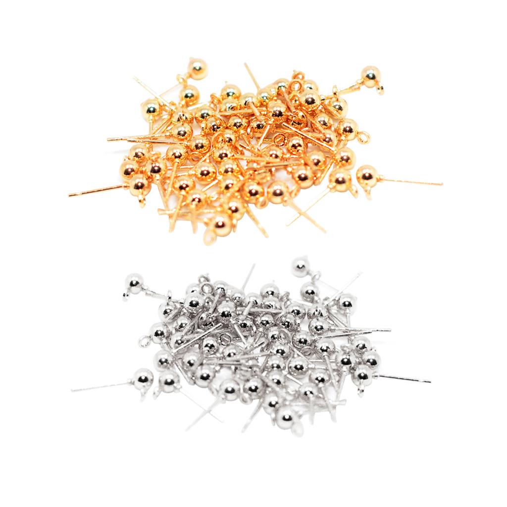 100pcs Ear Pin Studs Solid Ball Post with Loop Earring Findings DIY Craft