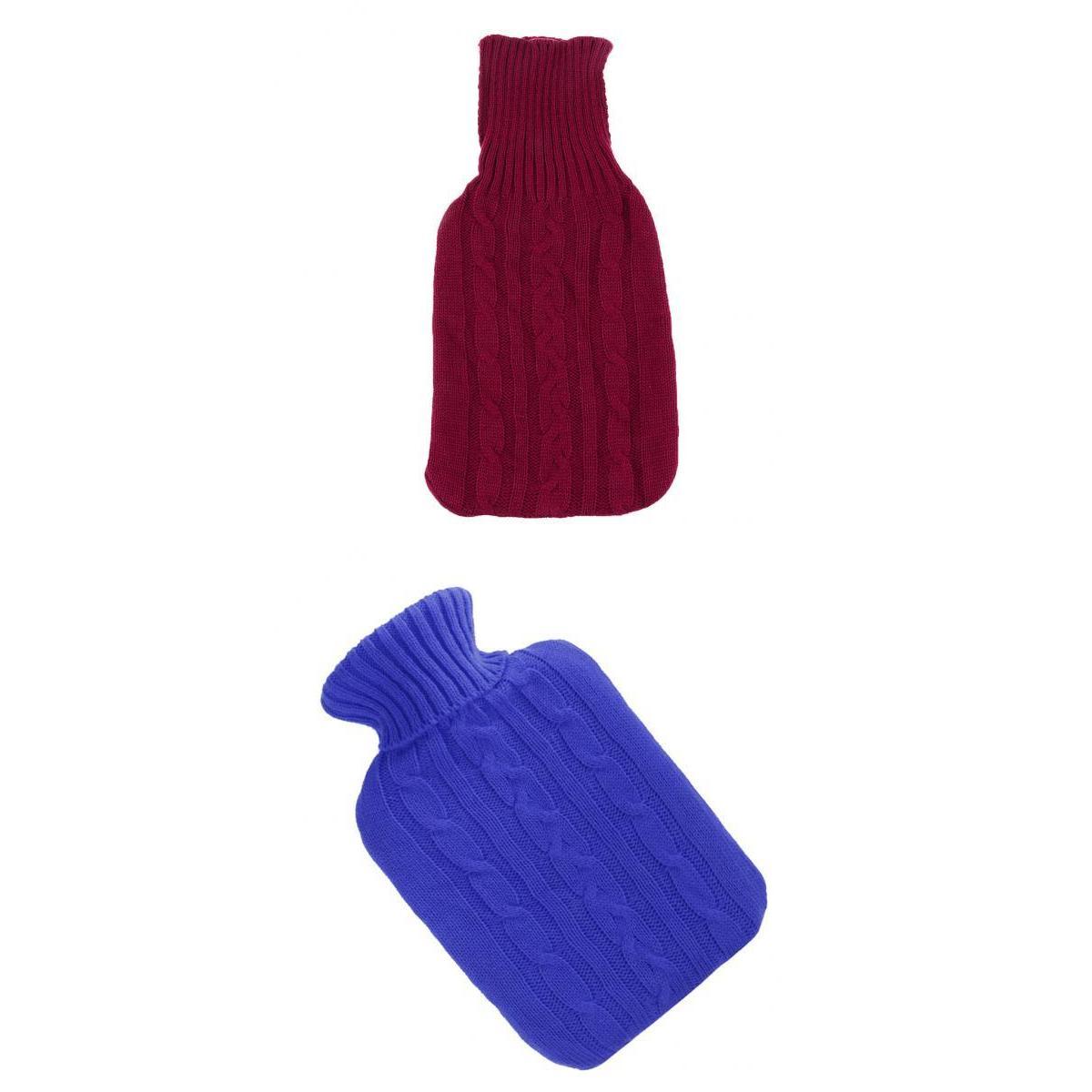 2 Pieces Knitted Cover Case For 2000ml Rubber Hot Water Bottle Bag Blue Red