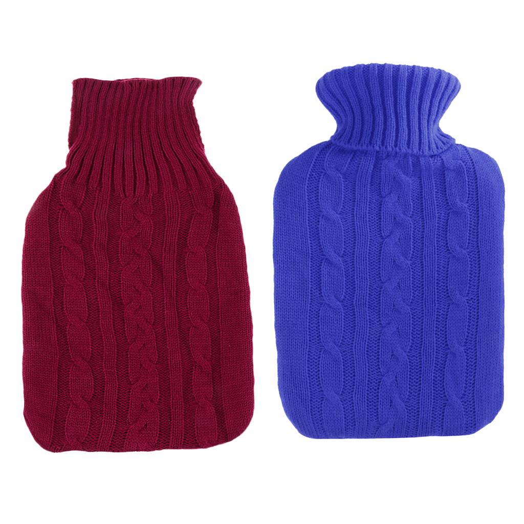2 Pieces Knitted Cover Case For 2000ml Rubber Hot Water Bottle Bag Blue Red