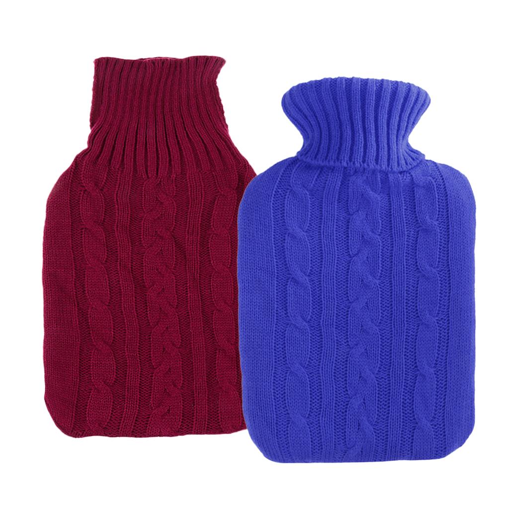 2 Pieces Knitted Cover Case For 2000ml Rubber Hot Water Bottle Bag Blue Red