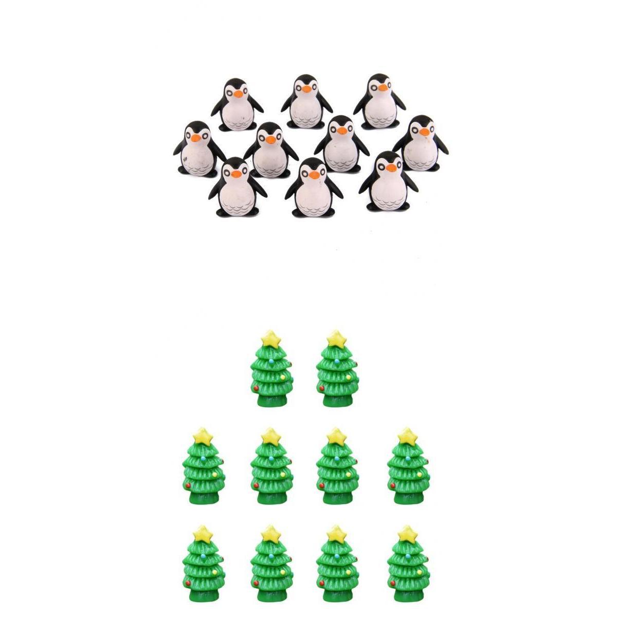 20Pieces Micro Landscape Resin Bonsai Fairy Garden Decor Xmas Trees &Penguin