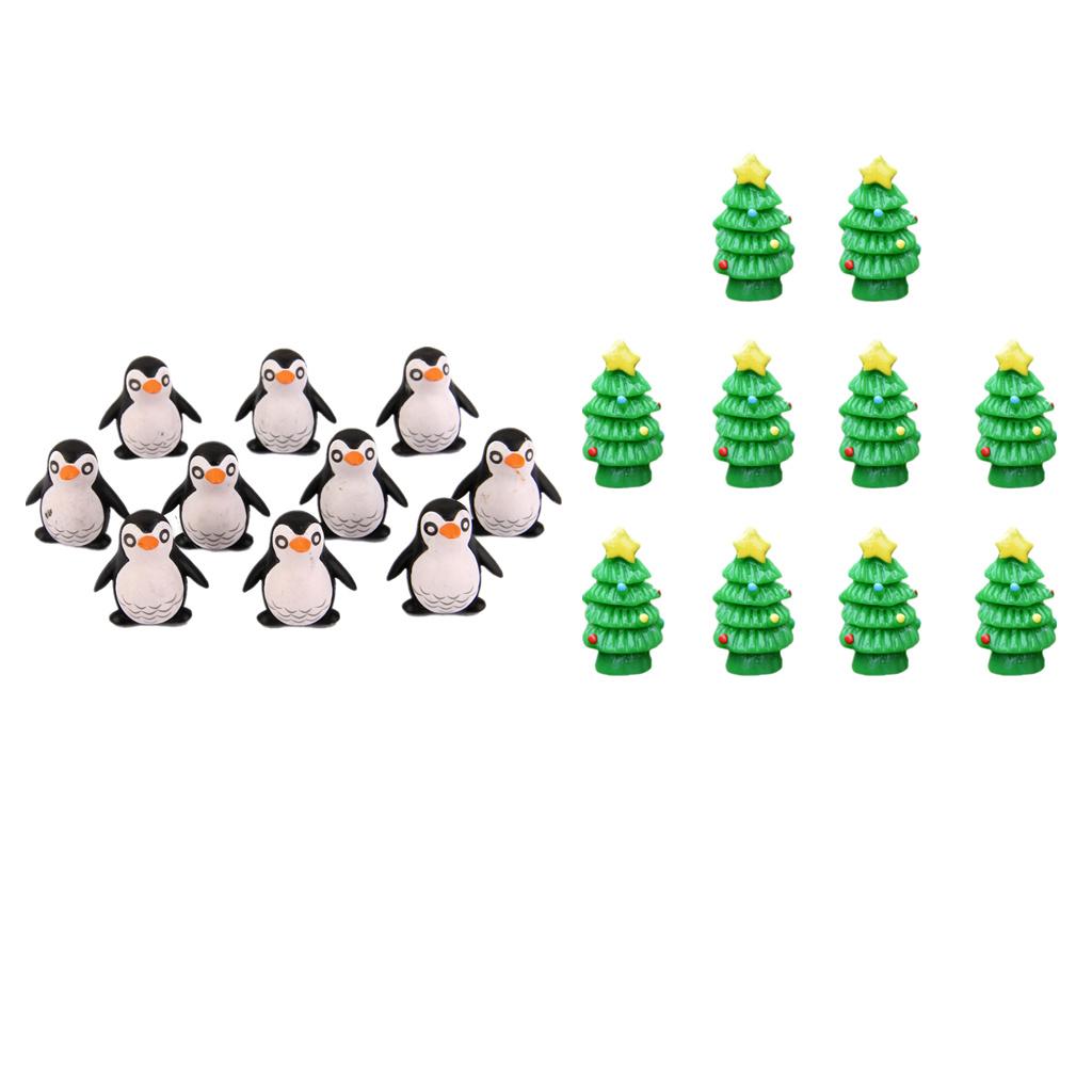 20Pieces Micro Landscape Resin Bonsai Fairy Garden Decor Xmas Trees &Penguin