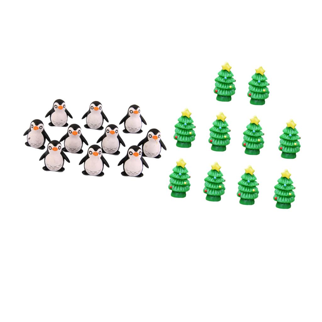 20Pieces Micro Landscape Resin Bonsai Fairy Garden Decor Xmas Trees &Penguin