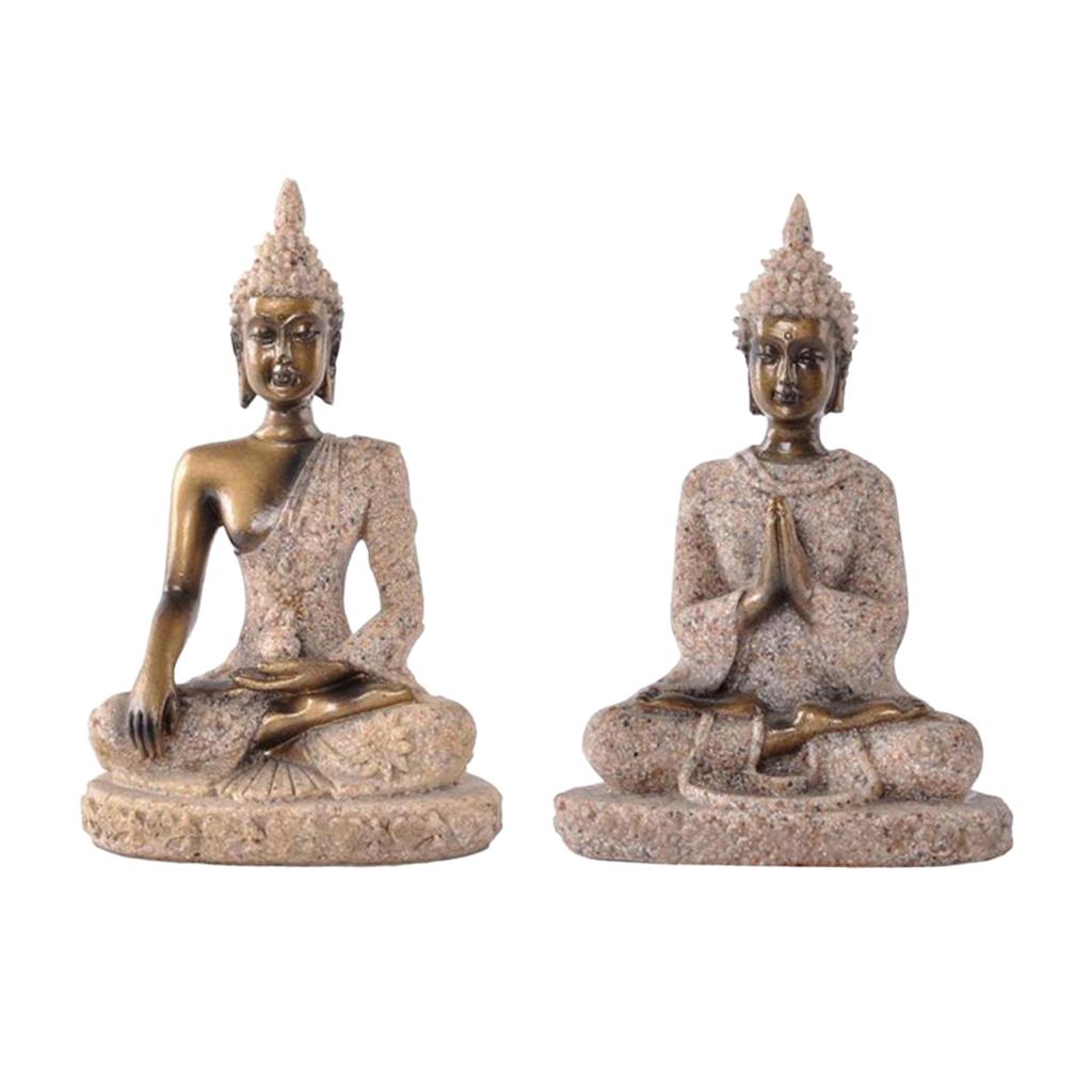 2 Pieces The Sandstone Joss Buddha Statue Sculpture Hand Carved Figurine