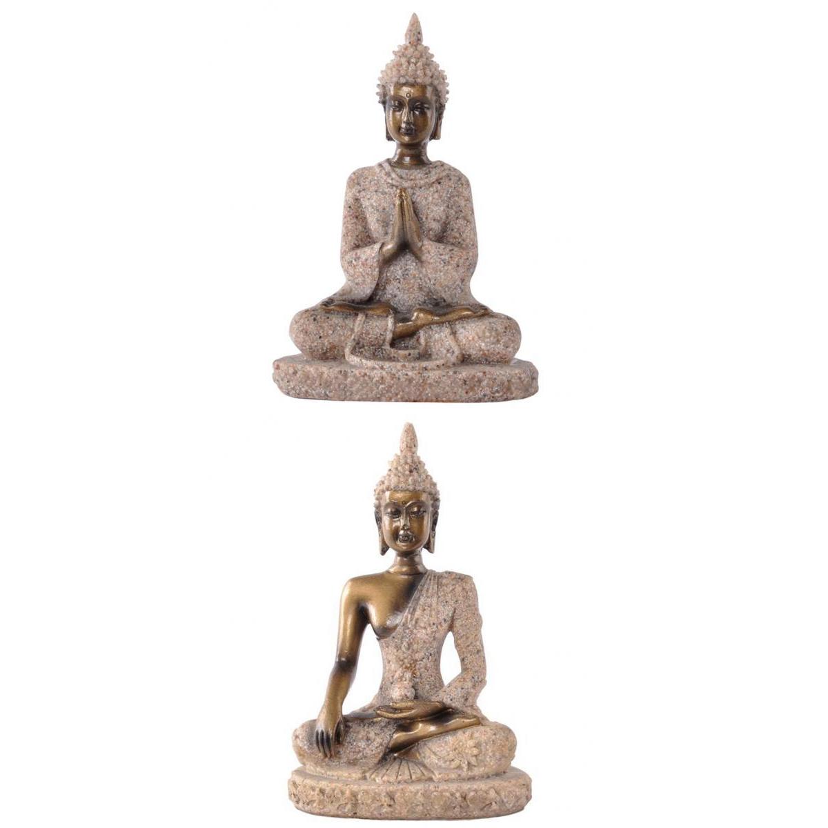 2 Pieces The Sandstone Joss Buddha Statue Sculpture Hand Carved Figurine