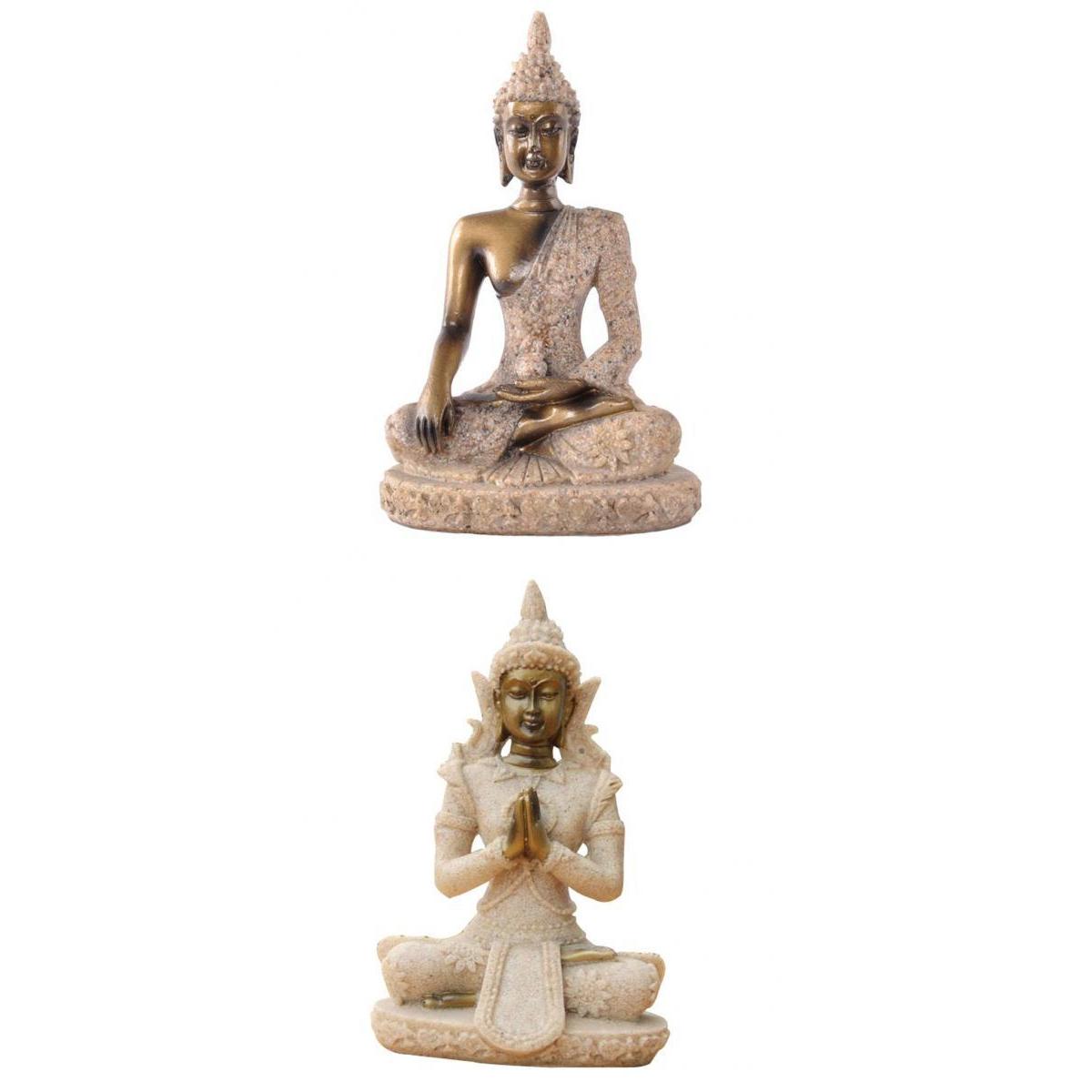 2 Pieces The Sandstone Buddha Statue Sculpture Hand Carved Figurine