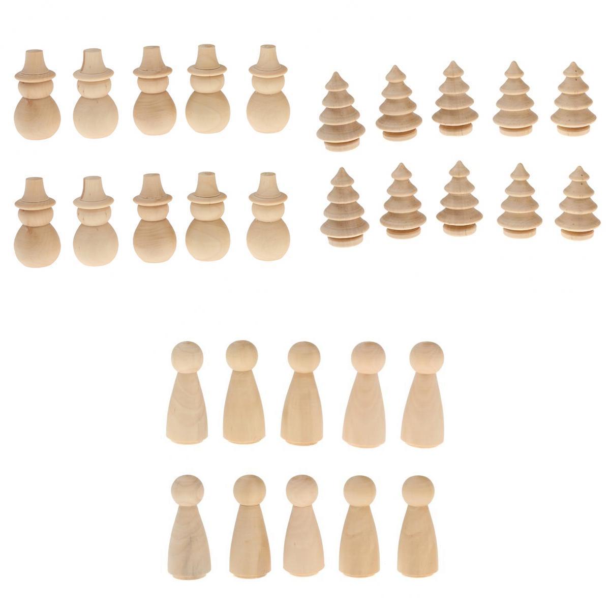 30 Pieces Wooden Peg Dolls Snowman Tree Female DIY Craft Cake Topper