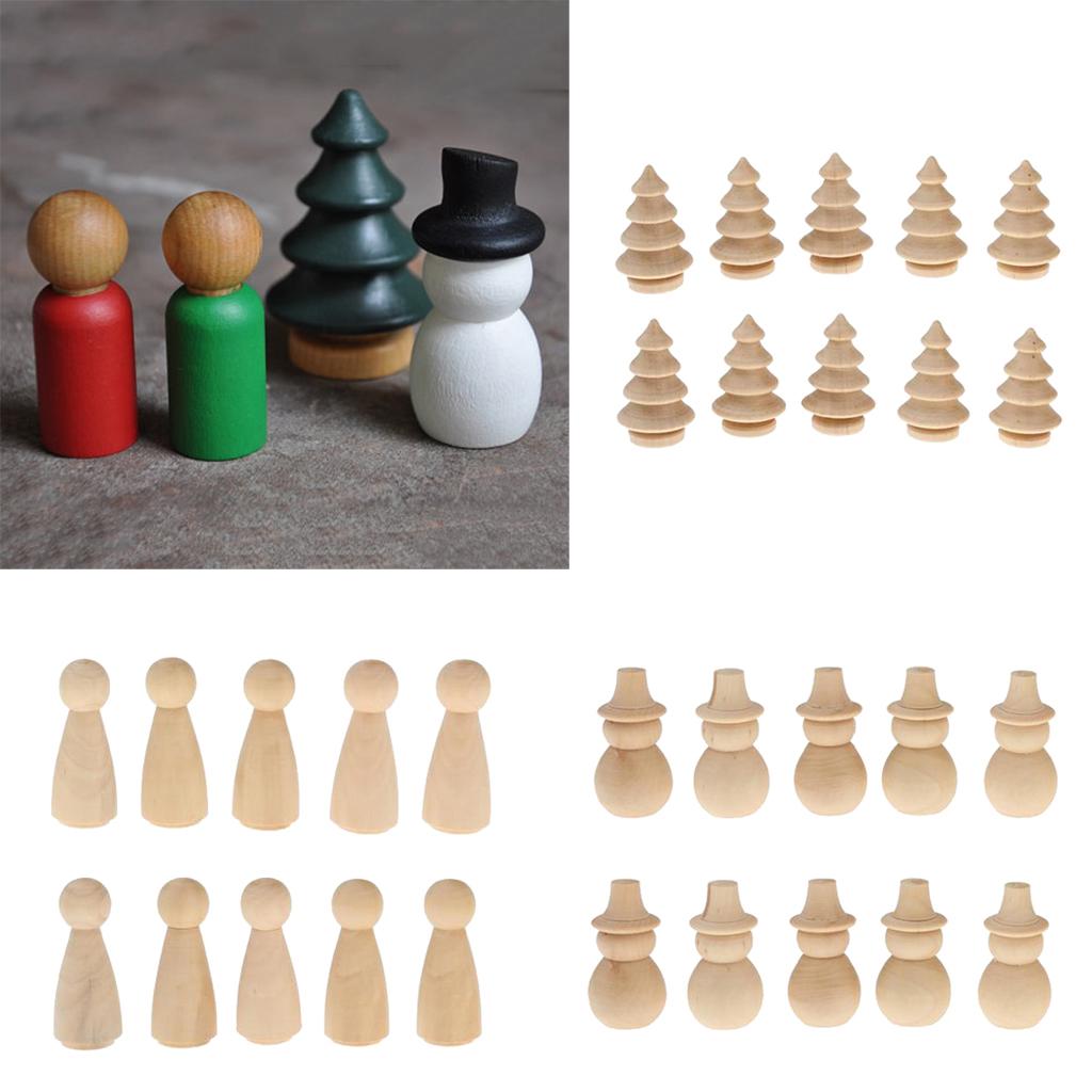 30 Pieces Wooden Peg Dolls Snowman Tree Female DIY Craft Cake Topper