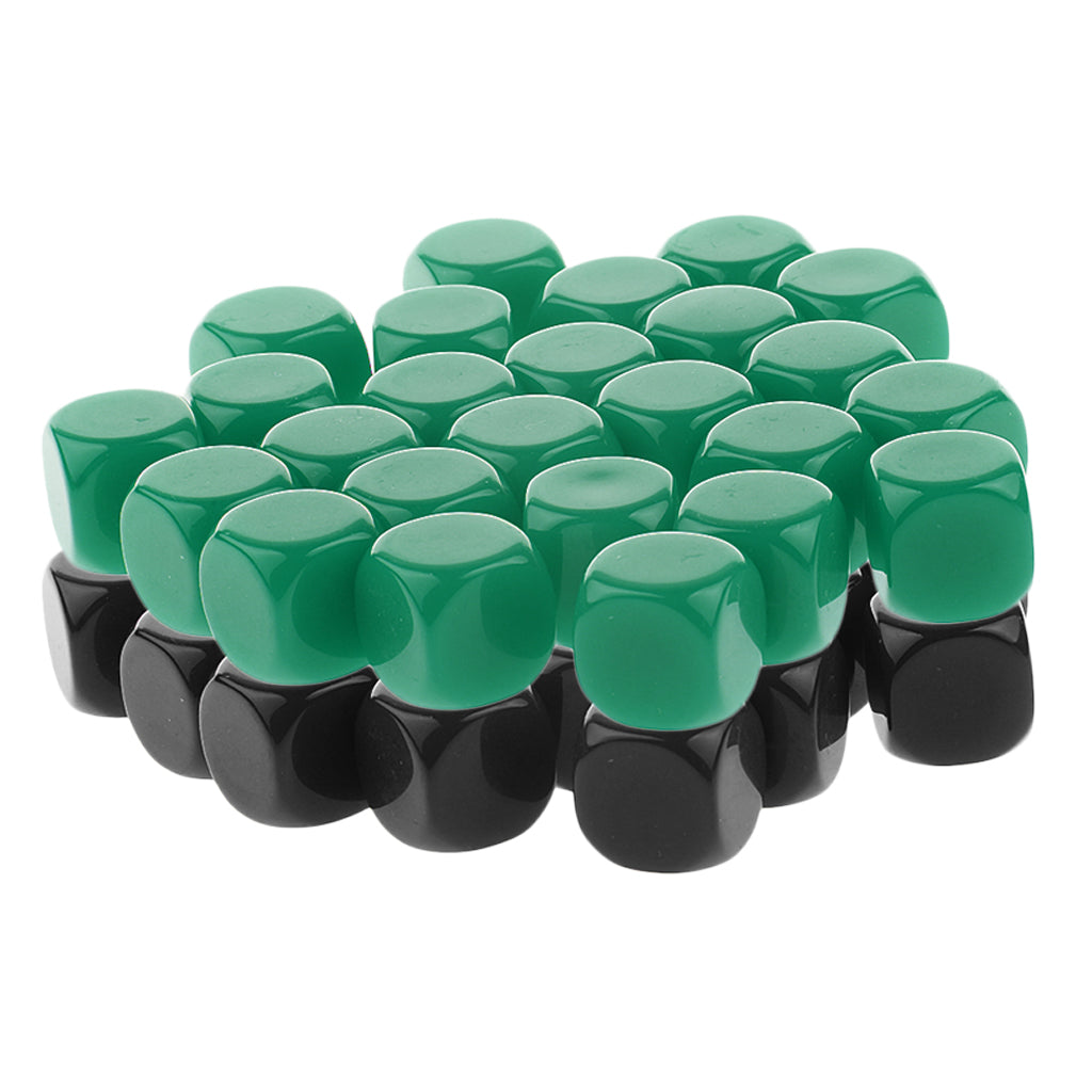 50 Pieces Opaque Blank Six Sided Dice D6 for D&D RPG Gaming Black and Green