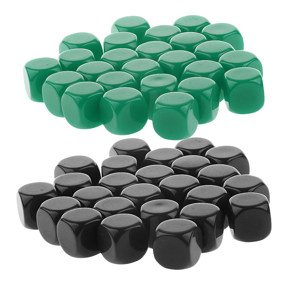 50 Pieces Opaque Blank Six Sided Dice D6 for D&D RPG Gaming Black and Green