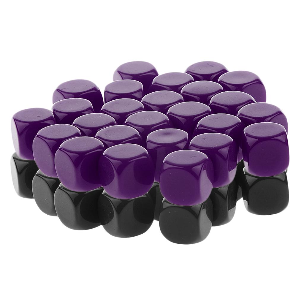 50 Pieces Opaque Blank Six Sided Dice D6 for D&D RPG Gaming Black and Purple