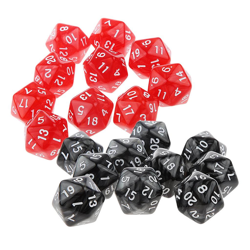 20Piece Twenty Sided Dice D20 for Playing D&D RPG Party Game Toy Red & Black