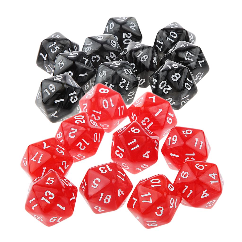 20Piece Twenty Sided Dice D20 for Playing D&D RPG Party Game Toy Red & Black