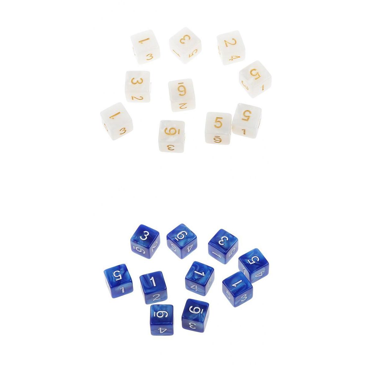20Piece Six Sided Dice D6 for Playing D&D RPG Party Game White and Blue