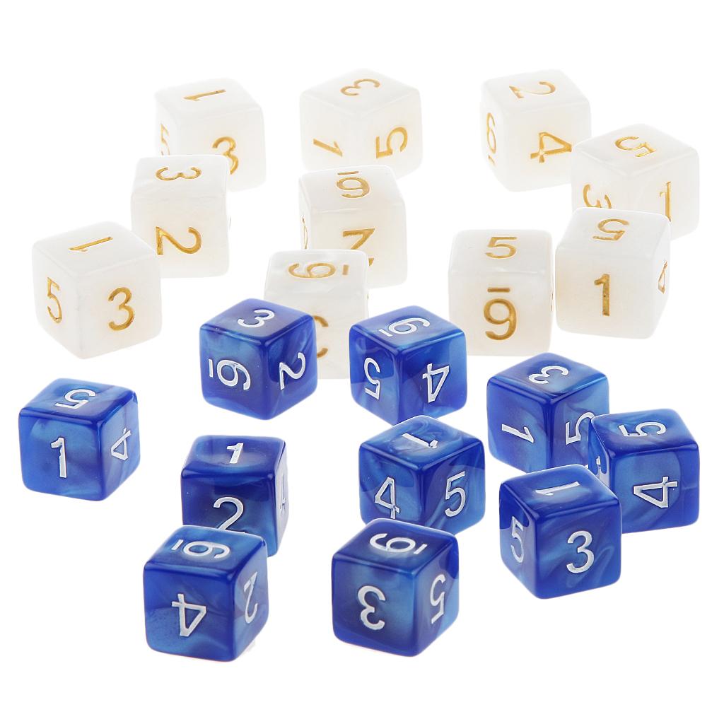 20Piece Six Sided Dice D6 for Playing D&D RPG Party Game White and Blue