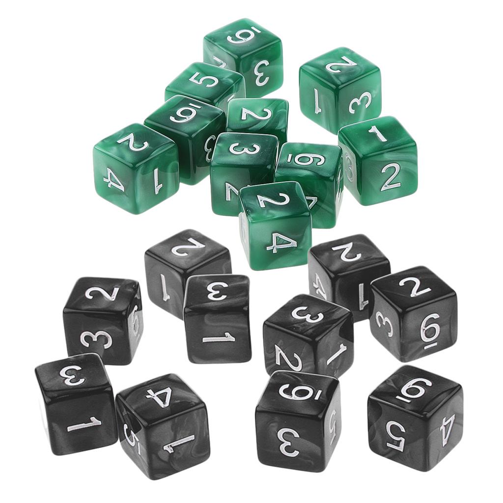 20Piece Six Sided Dice D6 for Playing D&D RPG Party Game Green and Black